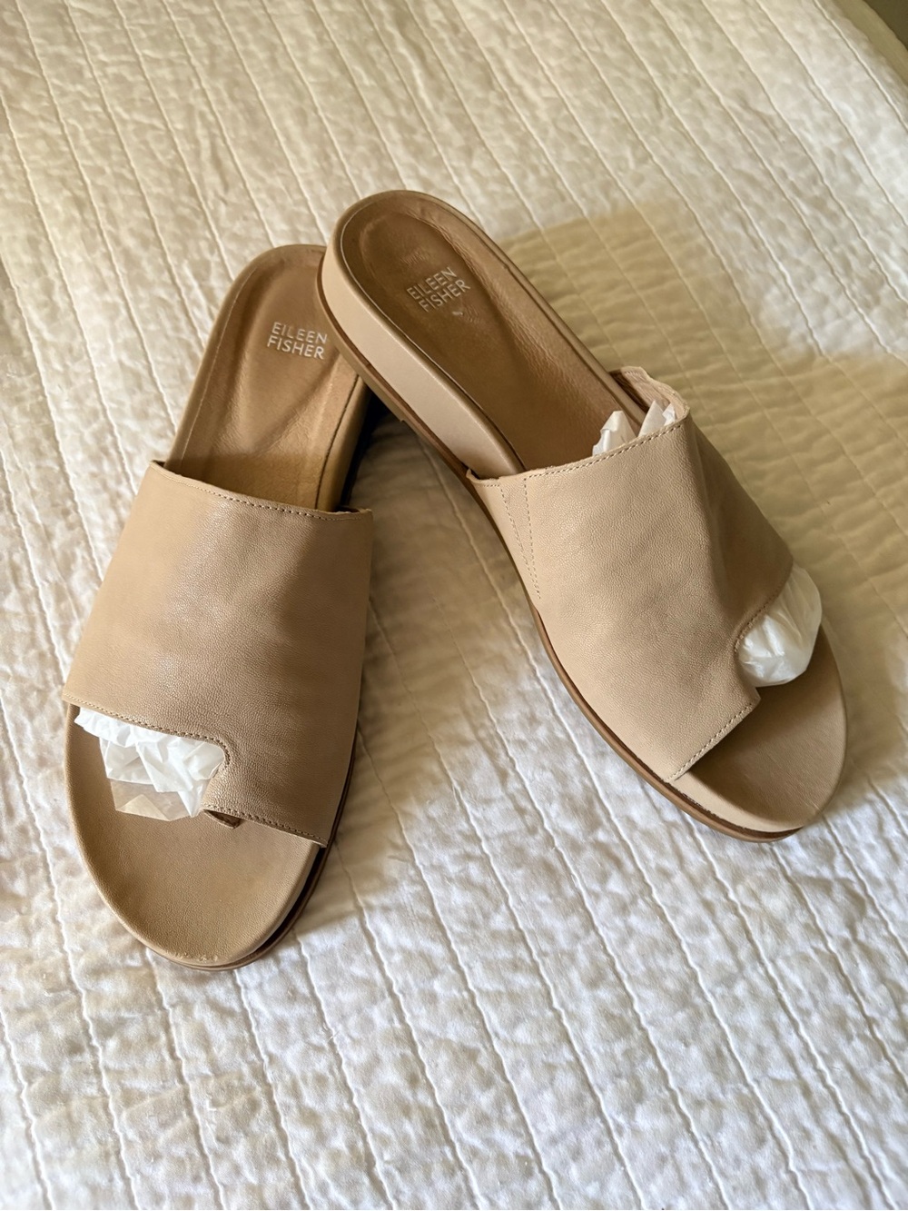 Eileen Fisher Edge Leather Slide Sandals Mules Size 11